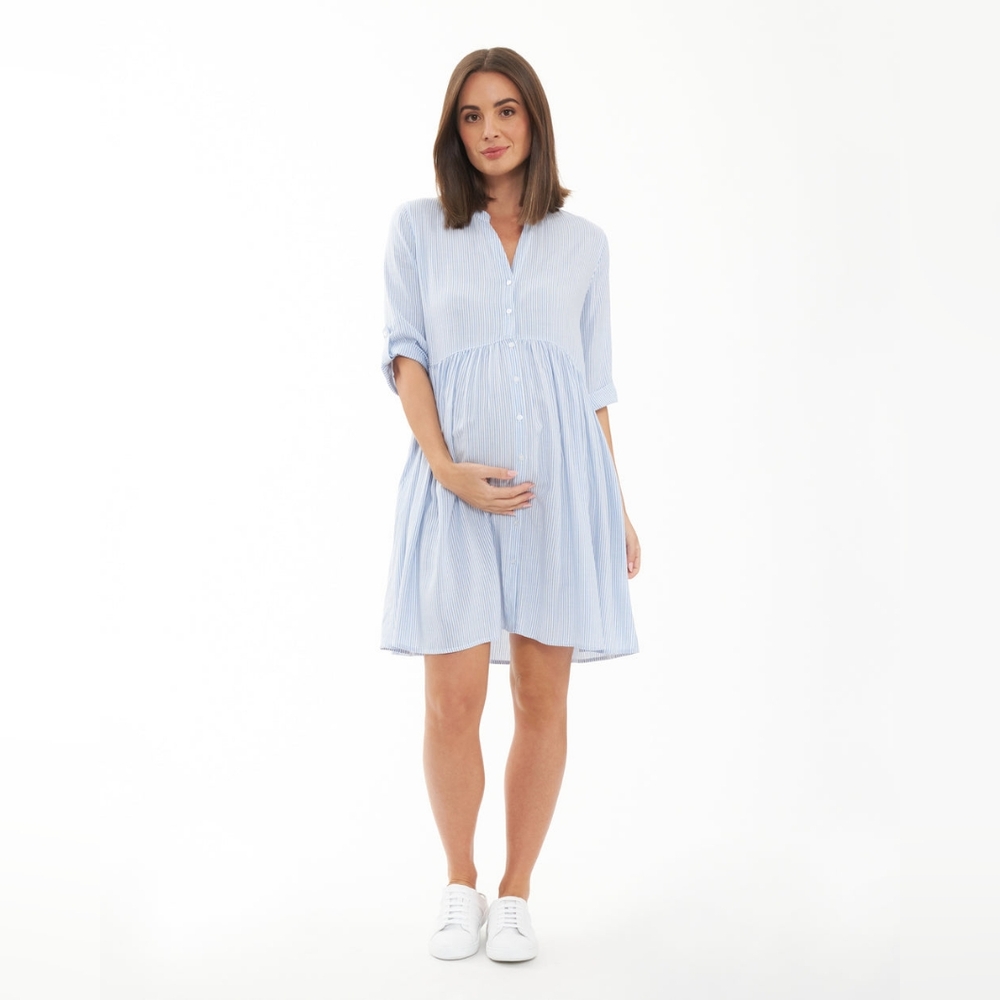 Ripe Maternity Light Blue Striped Dress